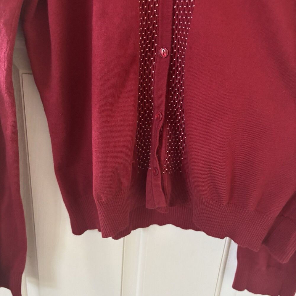 MAG Magaschoni Womens Cardigan Sweater Size Large Embroidery Red Glam Office 90s - Picture 4 of 12